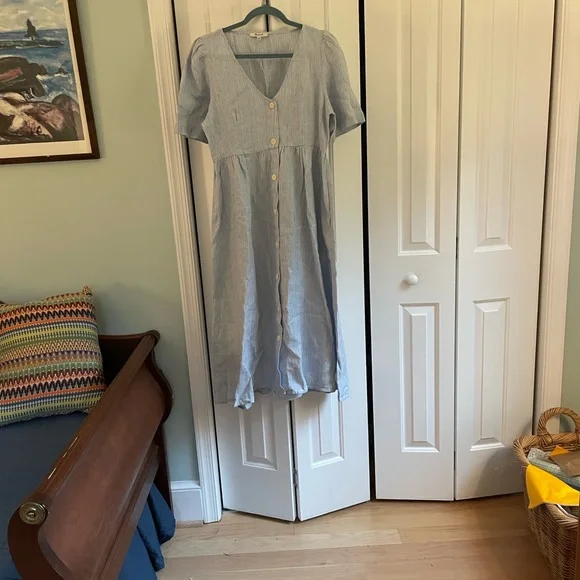 Madewell Cassie Button Front Linen Striped Midi Dress - Picture 4 of 7